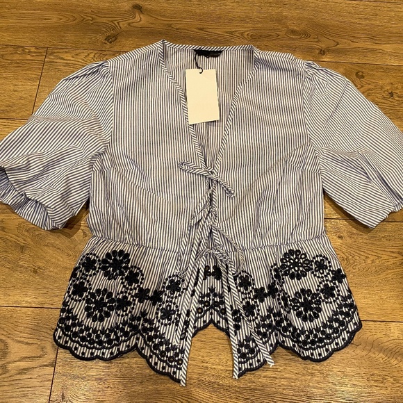 Zara Stripe embroidery Top(Small) - Picture 4 of 5